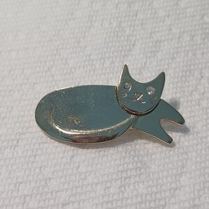 Cat Brooch Rhinestone Eyes Goldtone